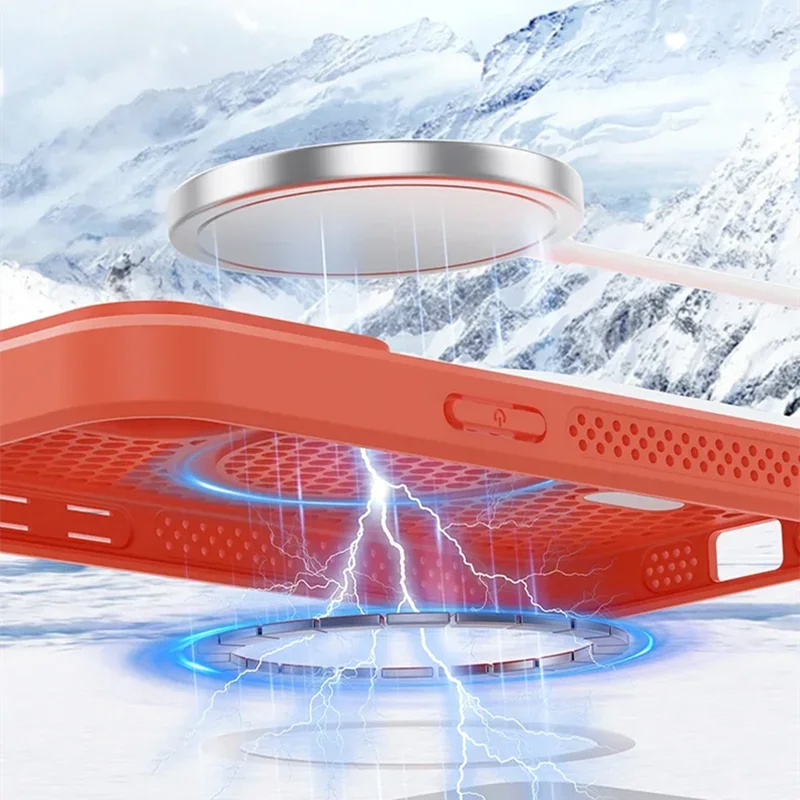 Funda de teléfono con disipación de calor y refrigeración para iPhone 17, 16, 15, 14, 13, 12, 11 Pro Max Plus, cubierta magnética trasera dura transpirable para Magsafe