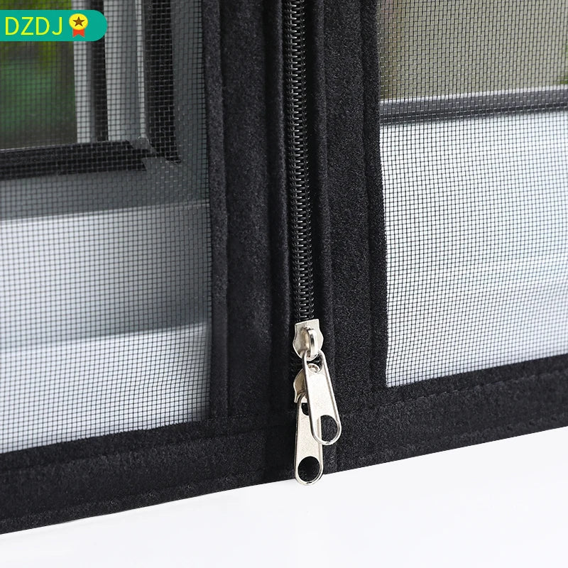 Black Window Mosquito Net with Zipper - Custom Size, Self-Adhesive Mounting for Windows and Doors