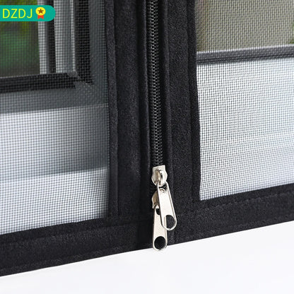 Black Window Mosquito Net with Zipper - Custom Size, Self-Adhesive Mounting for Windows and Doors