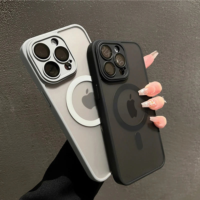 Luxury Matte Armor Case with MagSafe – Shockproof Magnetic Wireless Charging Cover for iPhone 11 12 13 14 15 16 17 Air Pro Max Plus