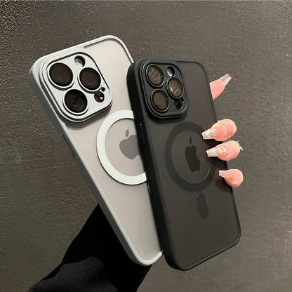 Luxury Matte Armor Case with MagSafe – Shockproof Magnetic Wireless Charging Cover for iPhone 11 12 13 14 15 16 17 Air Pro Max Plus