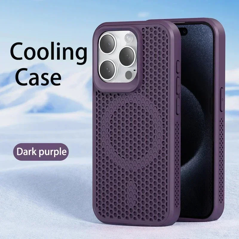 Funda de teléfono con disipación de calor y refrigeración para iPhone 17, 16, 15, 14, 13, 12, 11 Pro Max Plus, cubierta magnética trasera dura transpirable para Magsafe