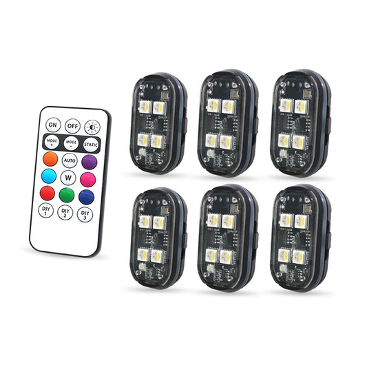 Luces LED estroboscópicas inalámbricas, luz de ambiente para decoración de coche, luces Led recargables de 8 colores, luz de advertencia LED anticolisión, 2/4 Uds.