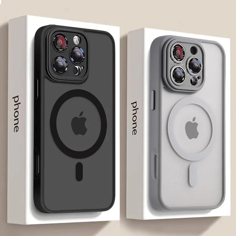 Luxury Matte Armor Case with MagSafe – Shockproof Magnetic Wireless Charging Cover for iPhone 11 12 13 14 15 16 17 Air Pro Max Plus