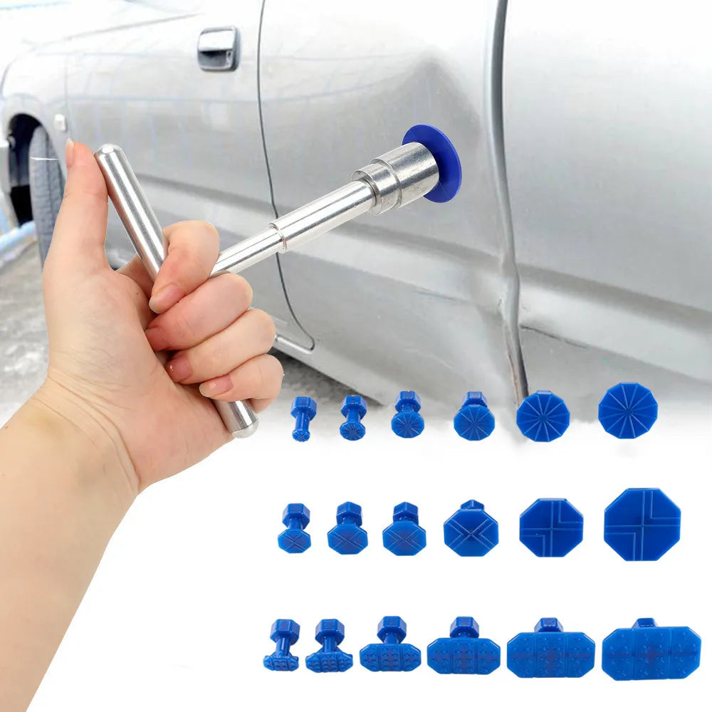 Kit extractor de abolladuras para coche: 18 tiradores plásticos con adhesivo y mango ergonómico, removedor universal para carrocería