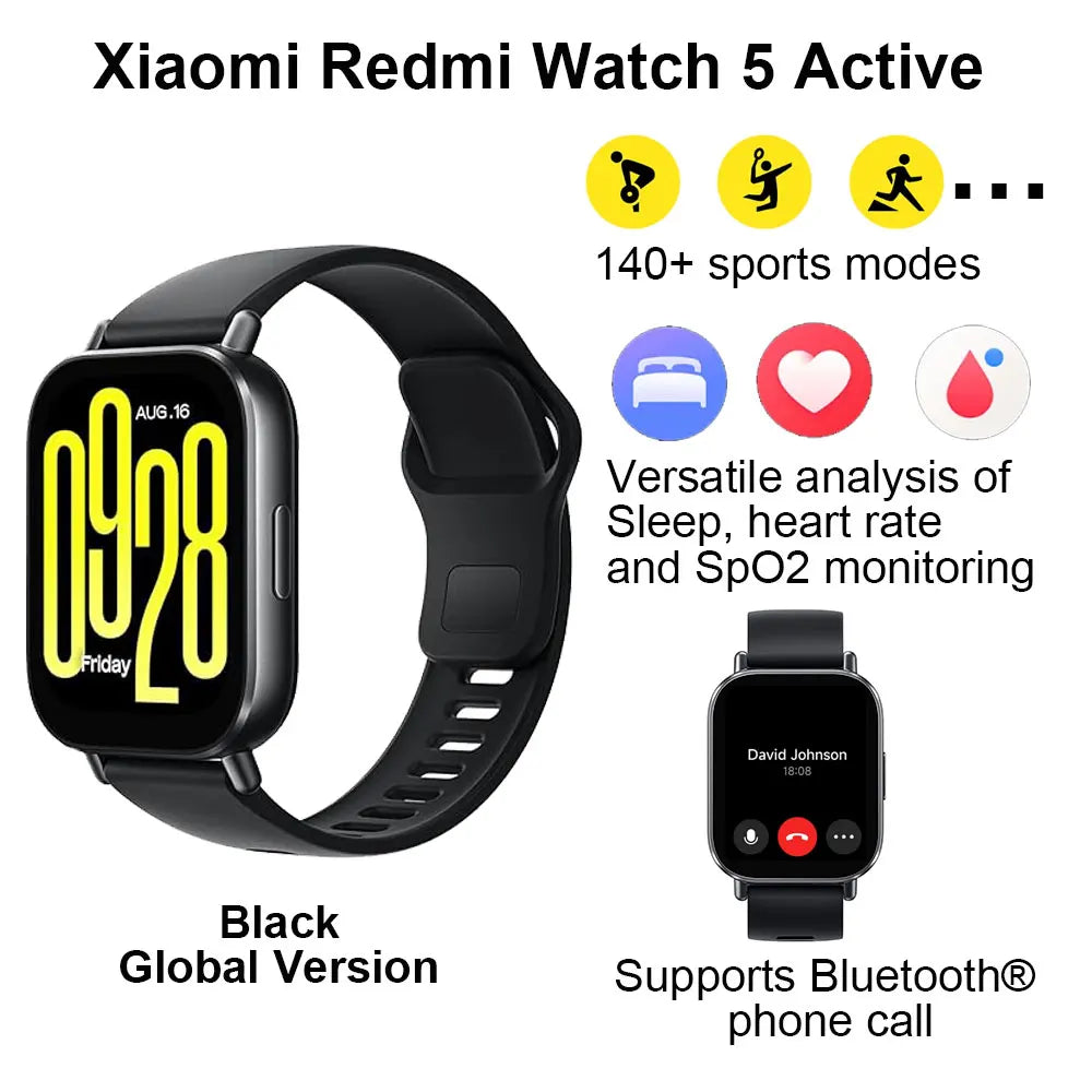 NEW Xiaomi Redmi Watch 5 Active Smart Watch, 2" LCD Display All Day Heart Rate Blood Oxygen Monitoring Bluetooth Call Smartwatch