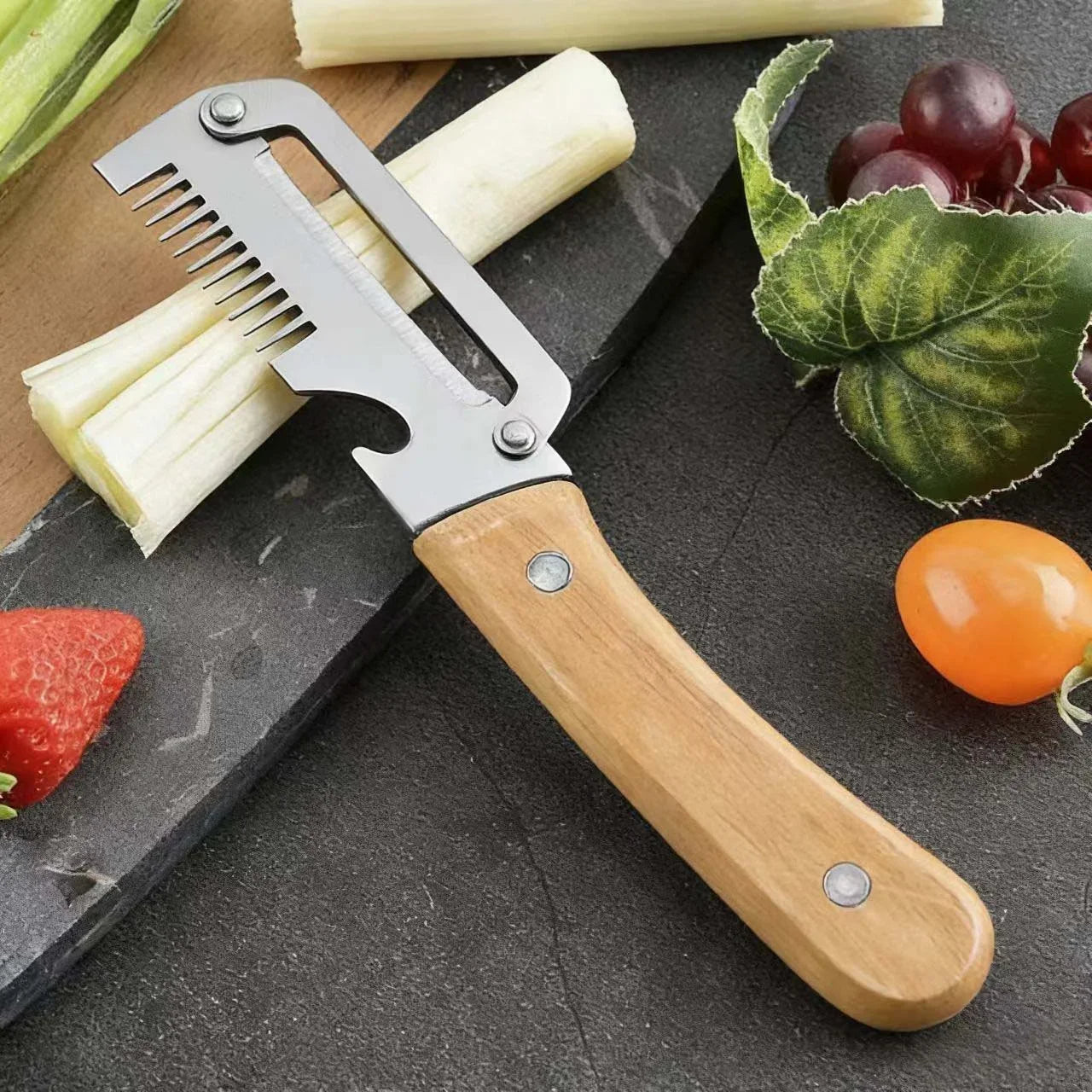 2026 Premium Paring Knife with Ergonomic Wooden Handle and Stainless-Steel Vegetable Peeler — 2-in-1 Fruit & Potato Peeler