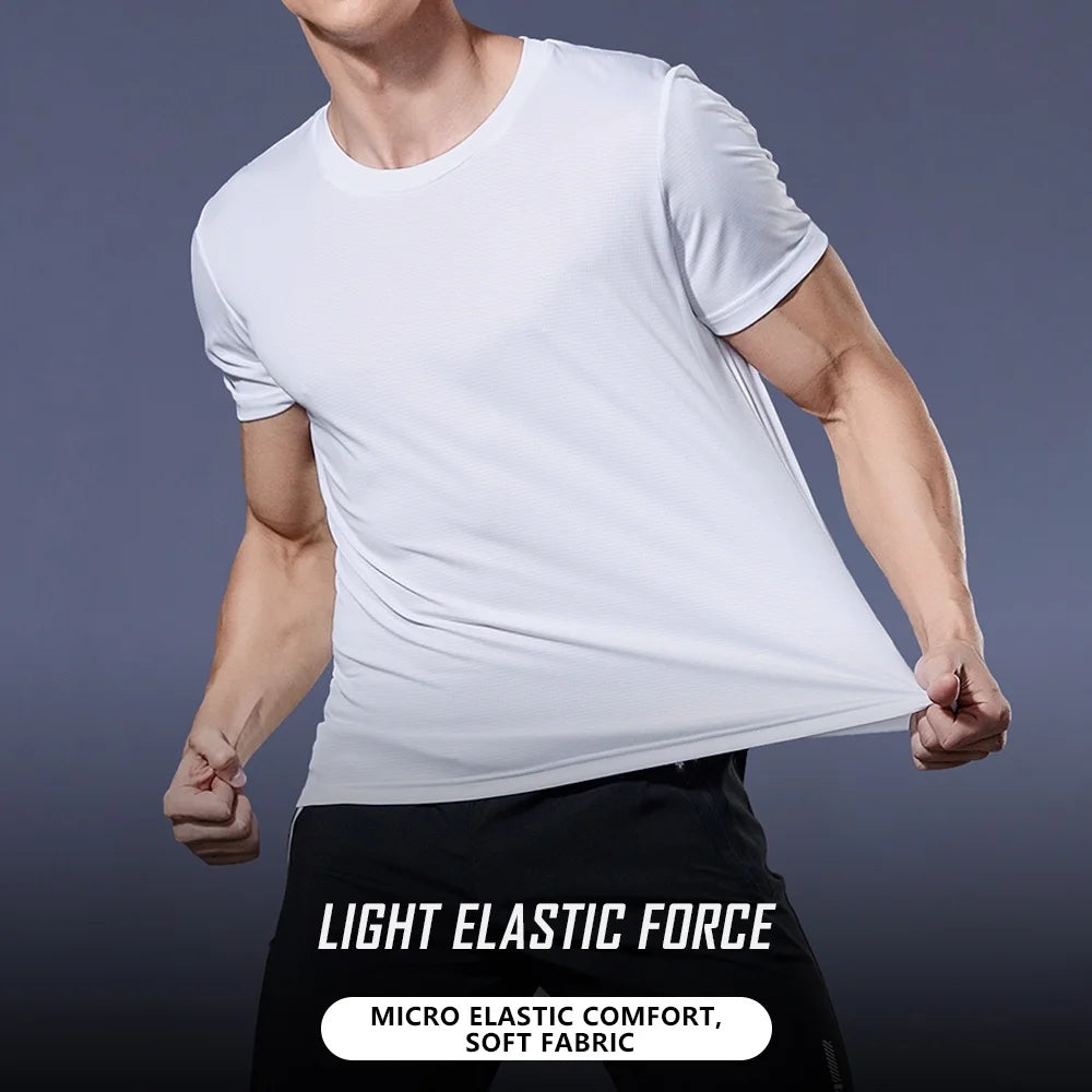 Camiseta de manga corta de secado rápido para hombre, camisa deportiva de gimnasio para correr, absorbe la humedad, cuello redondo, entrenamiento, ejercicio, gimnasio, Tops ligeros