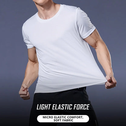 Camiseta de manga corta de secado rápido para hombre, camisa deportiva de gimnasio para correr, absorbe la humedad, cuello redondo, entrenamiento, ejercicio, gimnasio, Tops ligeros