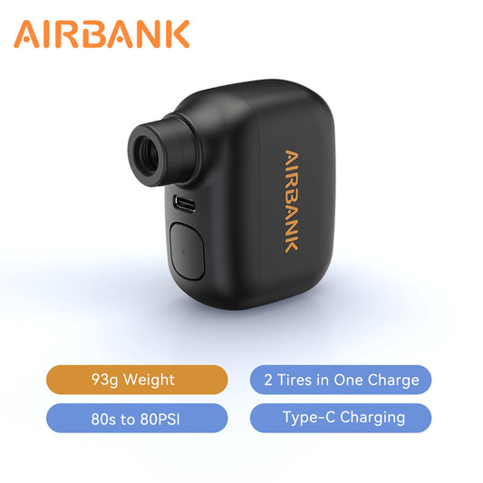 AirBank AS100 Mini Portable Bicycle Pump - Rechargeable 100 PSI Inflator with USB-C Type-C, Schrader & Presta Valve Compatible Bike Accessory