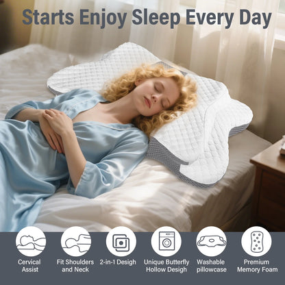Almohada de Memoria Fría para Dormir, Almohada de Algodón con Memoria de Rebote Lento, Almohada para el Cuello, Almohada Mariposa, Almohada Cervical, Almohada Ergonómica para Dormir