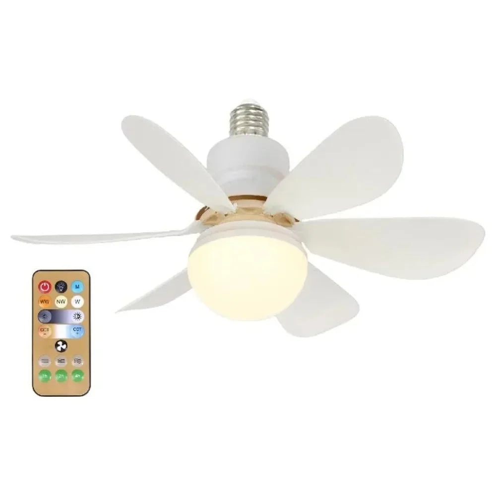 Ventilador de techo LED 40W con luz E27 y control remoto para atenuación, ideal para sala de estar, estudio y uso doméstico (85-265V)