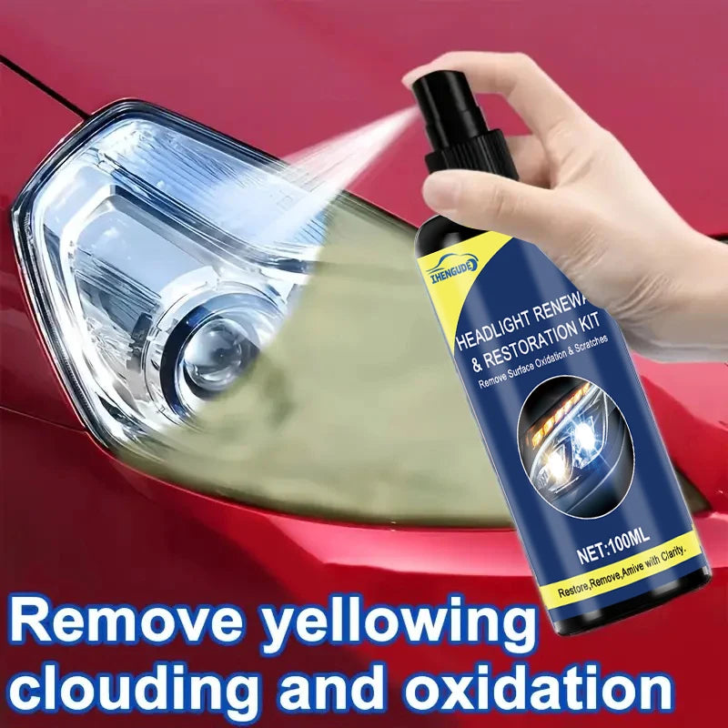 Spray de restauración de faros de cerámica de 100 ml, herramienta de reparación de faros de automóvil premium: elimina el amarillento y la oxidación, restaura la claridad, spray de protección de revestimiento de luz de larga duración