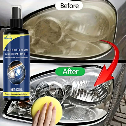 Spray de restauración de faros de cerámica de 100 ml, herramienta de reparación de faros de automóvil premium: elimina el amarillento y la oxidación, restaura la claridad, spray de protección de revestimiento de luz de larga duración