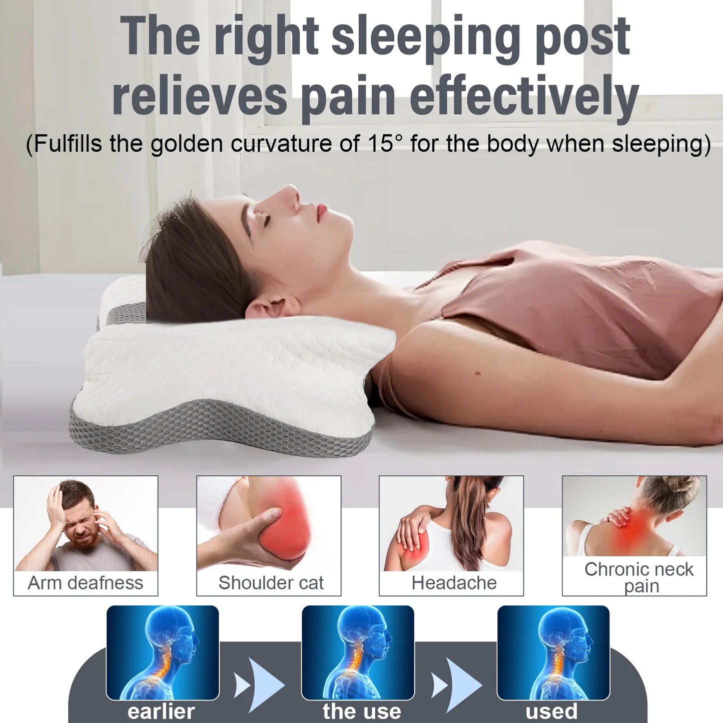 Almohada de Memoria Fría para Dormir, Almohada de Algodón con Memoria de Rebote Lento, Almohada para el Cuello, Almohada Mariposa, Almohada Cervical, Almohada Ergonómica para Dormir