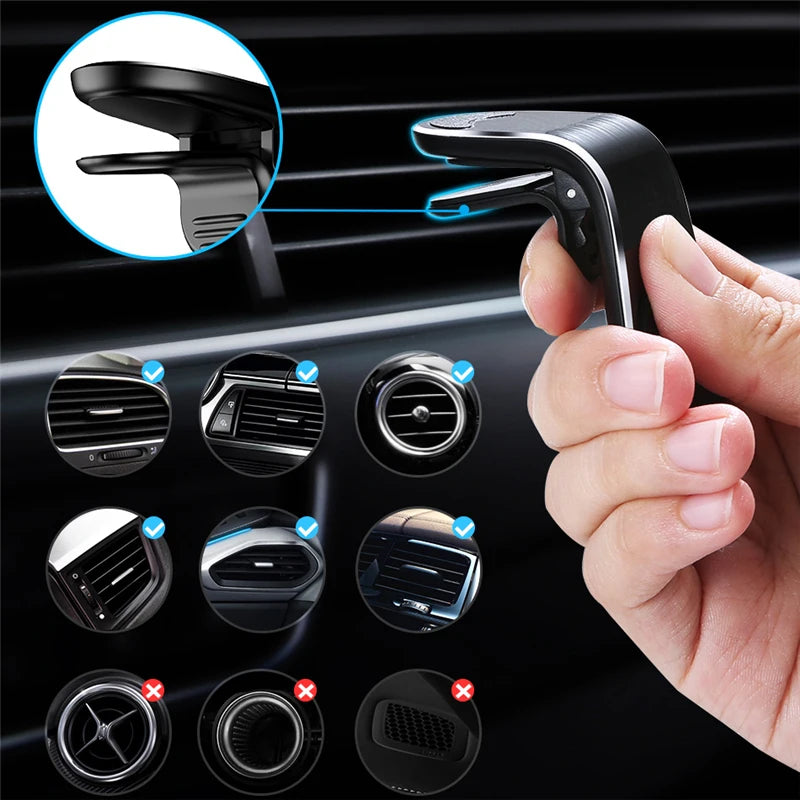 Magnetic Car Phone Holder with Air Vent Clip Mount – 360° Rotating Bracket for GPS and Smartphones (iPhone, Samsung, Huawei)