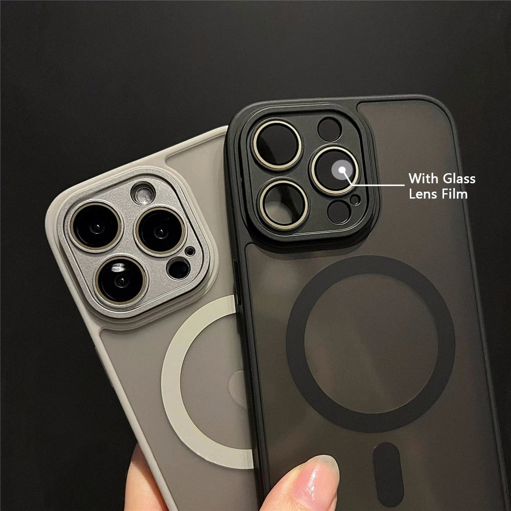 Luxury Matte Armor Case with MagSafe – Shockproof Magnetic Wireless Charging Cover for iPhone 11 12 13 14 15 16 17 Air Pro Max Plus