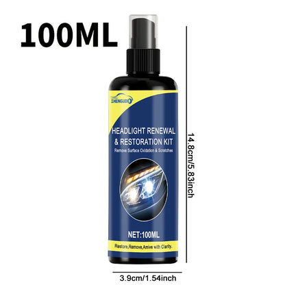 Spray de restauración de faros de cerámica de 100 ml, herramienta de reparación de faros de automóvil premium: elimina el amarillento y la oxidación, restaura la claridad, spray de protección de revestimiento de luz de larga duración