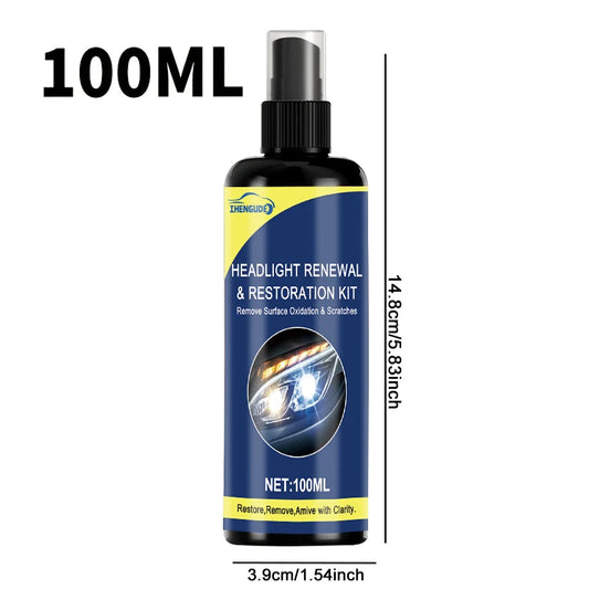 Spray de restauración de faros de cerámica de 100 ml, herramienta de reparación de faros de automóvil premium: elimina el amarillento y la oxidación, restaura la claridad, spray de protección de revestimiento de luz de larga duración