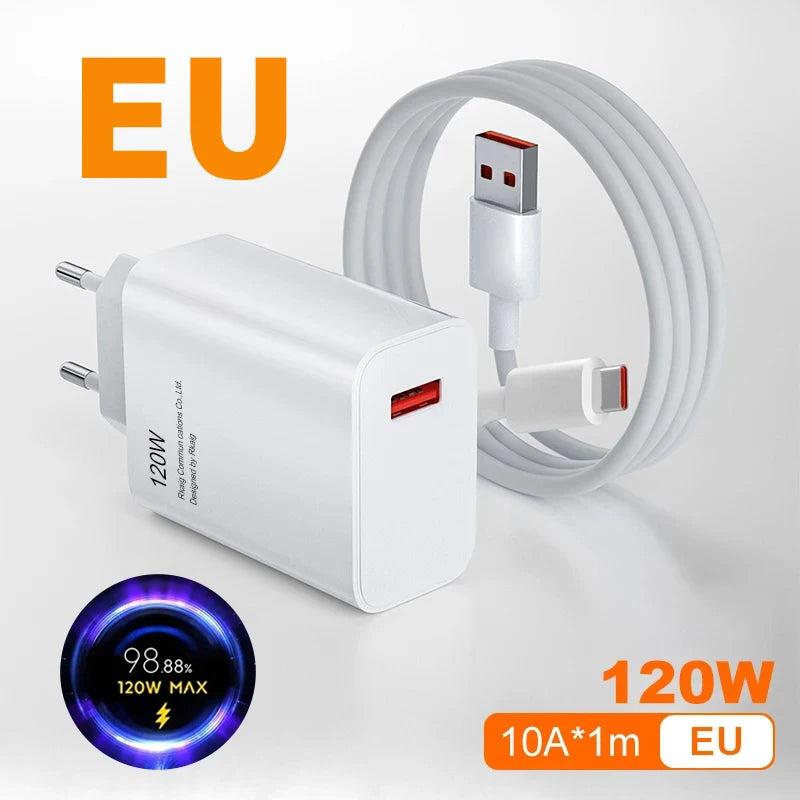 Cargador Original de 120W con Carga Turbo Rápida — Adaptador Hypercharge EU/US para Xiaomi Redmi Note 11/12/13 Pro Plus 5G y Mi 14/13/13T, Incluye Cable
