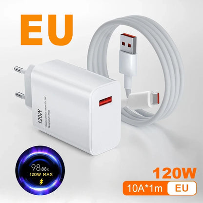 Cargador Original de 120W con Carga Turbo Rápida — Adaptador Hypercharge EU/US para Xiaomi Redmi Note 11/12/13 Pro Plus 5G y Mi 14/13/13T, Incluye Cable