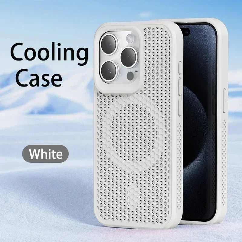 Funda de teléfono con disipación de calor y refrigeración para iPhone 17, 16, 15, 14, 13, 12, 11 Pro Max Plus, cubierta magnética trasera dura transpirable para Magsafe