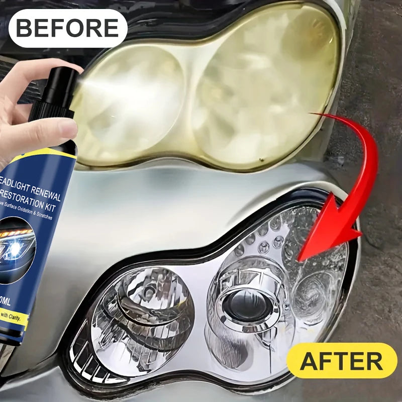 Spray de restauración de faros de cerámica de 100 ml, herramienta de reparación de faros de automóvil premium: elimina el amarillento y la oxidación, restaura la claridad, spray de protección de revestimiento de luz de larga duración