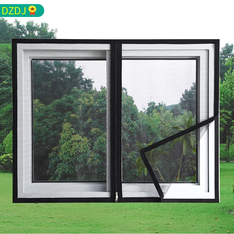 Black Window Mosquito Net with Zipper - Custom Size, Self-Adhesive Mounting for Windows and Doors