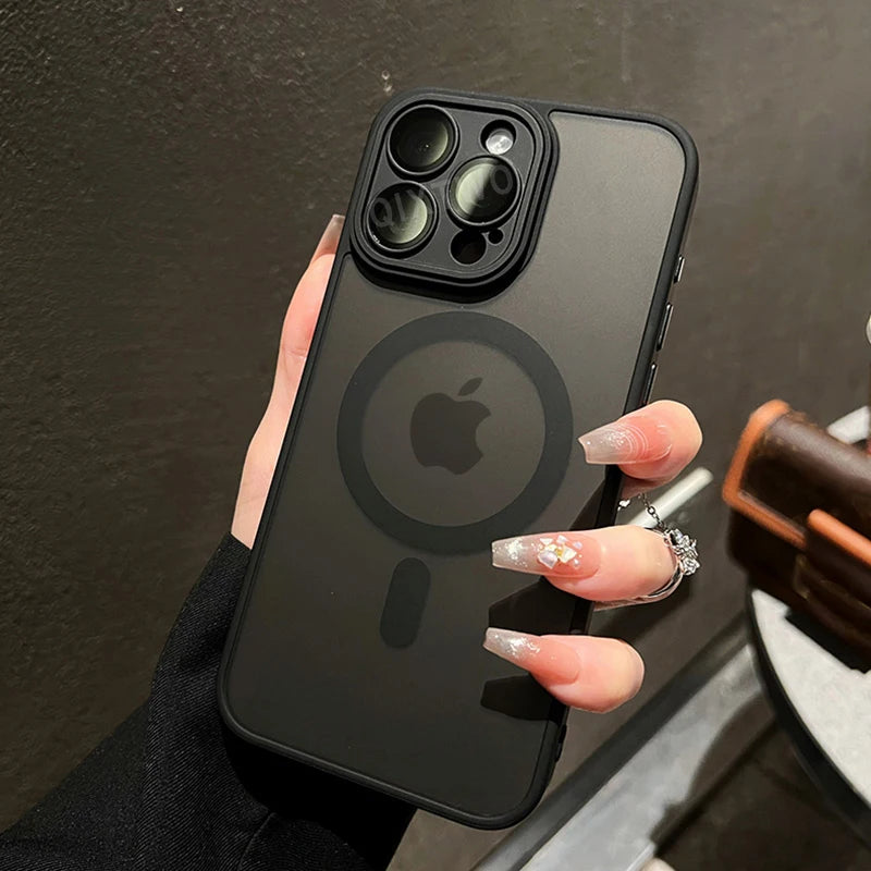 Luxury Matte Armor Case with MagSafe – Shockproof Magnetic Wireless Charging Cover for iPhone 11 12 13 14 15 16 17 Air Pro Max Plus