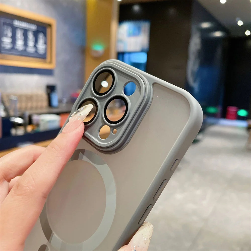 Funda protectora de lente para iPhone 11 12 13 Proa Mx mini 15 16 Plus iPhone 16 15 14 mate translúcido Magsafe cubierta de carga inalámbrica