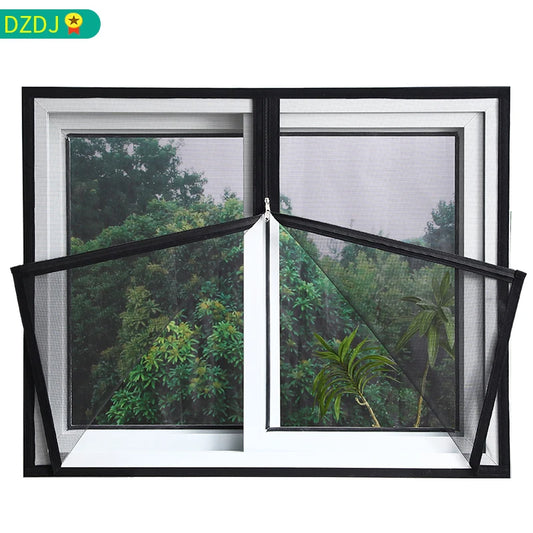 Black Window Mosquito Net with Zipper - Custom Size, Self-Adhesive Mounting for Windows and Doors