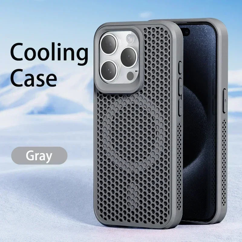 Funda de teléfono con disipación de calor y refrigeración para iPhone 17, 16, 15, 14, 13, 12, 11 Pro Max Plus, cubierta magnética trasera dura transpirable para Magsafe