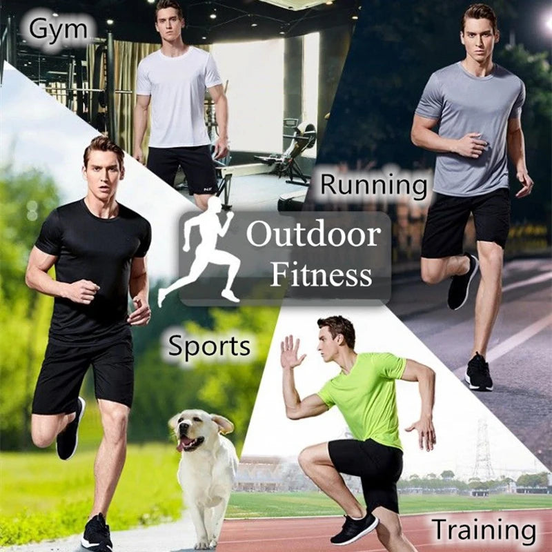 Camiseta de manga corta de secado rápido para hombre, camisa deportiva de gimnasio para correr, absorbe la humedad, cuello redondo, entrenamiento, ejercicio, gimnasio, Tops ligeros