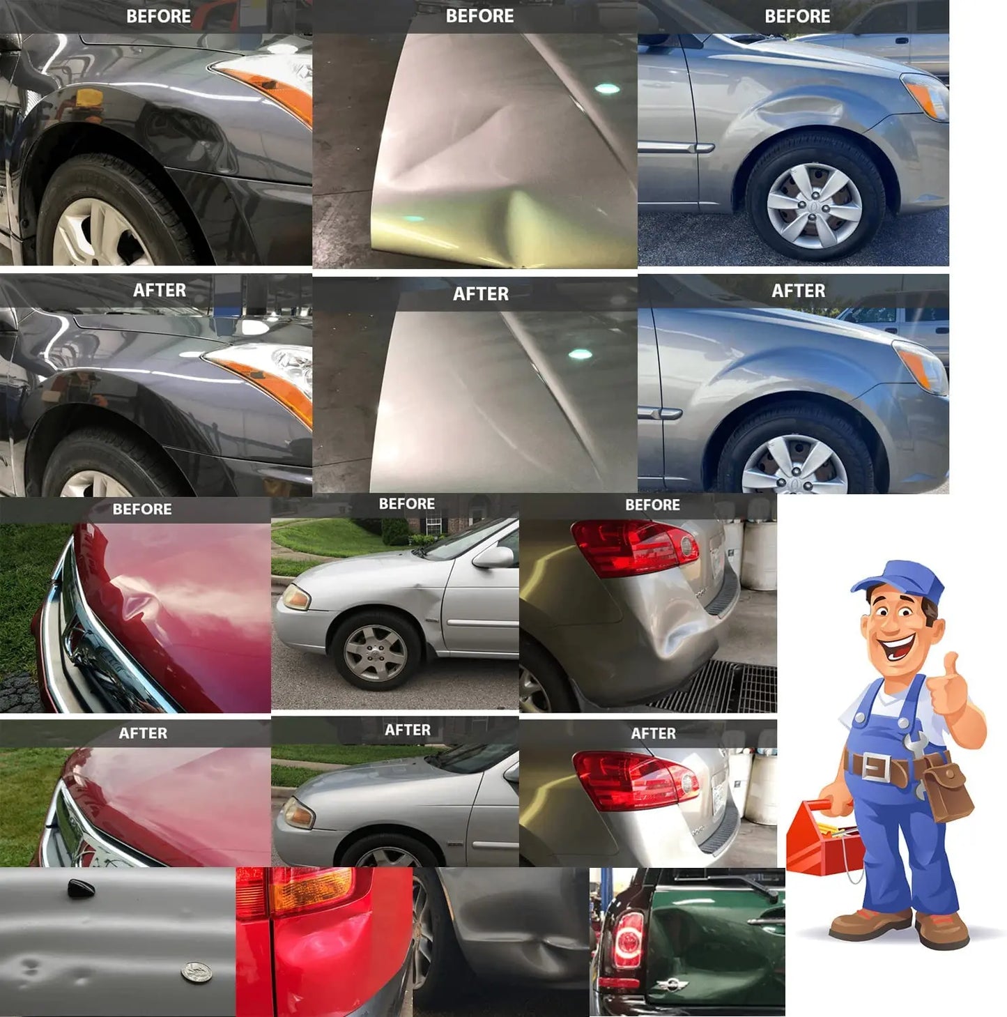 Kit extractor de abolladuras para coche: 18 tiradores plásticos con adhesivo y mango ergonómico, removedor universal para carrocería