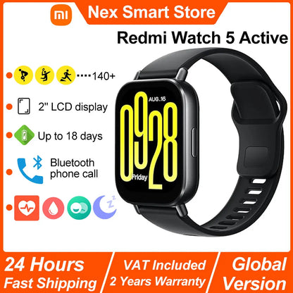 NEW Xiaomi Redmi Watch 5 Active Smart Watch, 2" LCD Display All Day Heart Rate Blood Oxygen Monitoring Bluetooth Call Smartwatch
