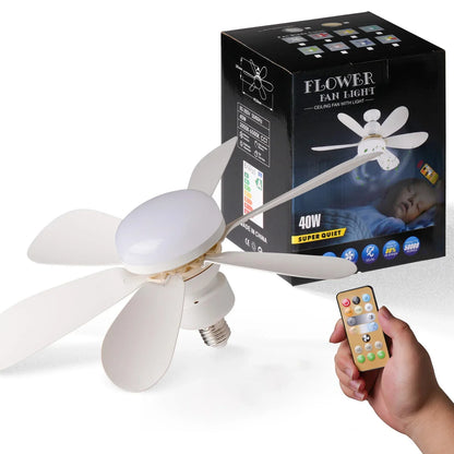 Ventilador de techo LED 40W con luz E27 y control remoto para atenuación, ideal para sala de estar, estudio y uso doméstico (85-265V)