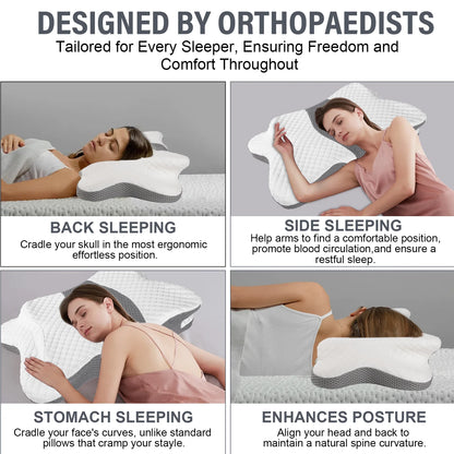 Almohada de Memoria Fría para Dormir, Almohada de Algodón con Memoria de Rebote Lento, Almohada para el Cuello, Almohada Mariposa, Almohada Cervical, Almohada Ergonómica para Dormir