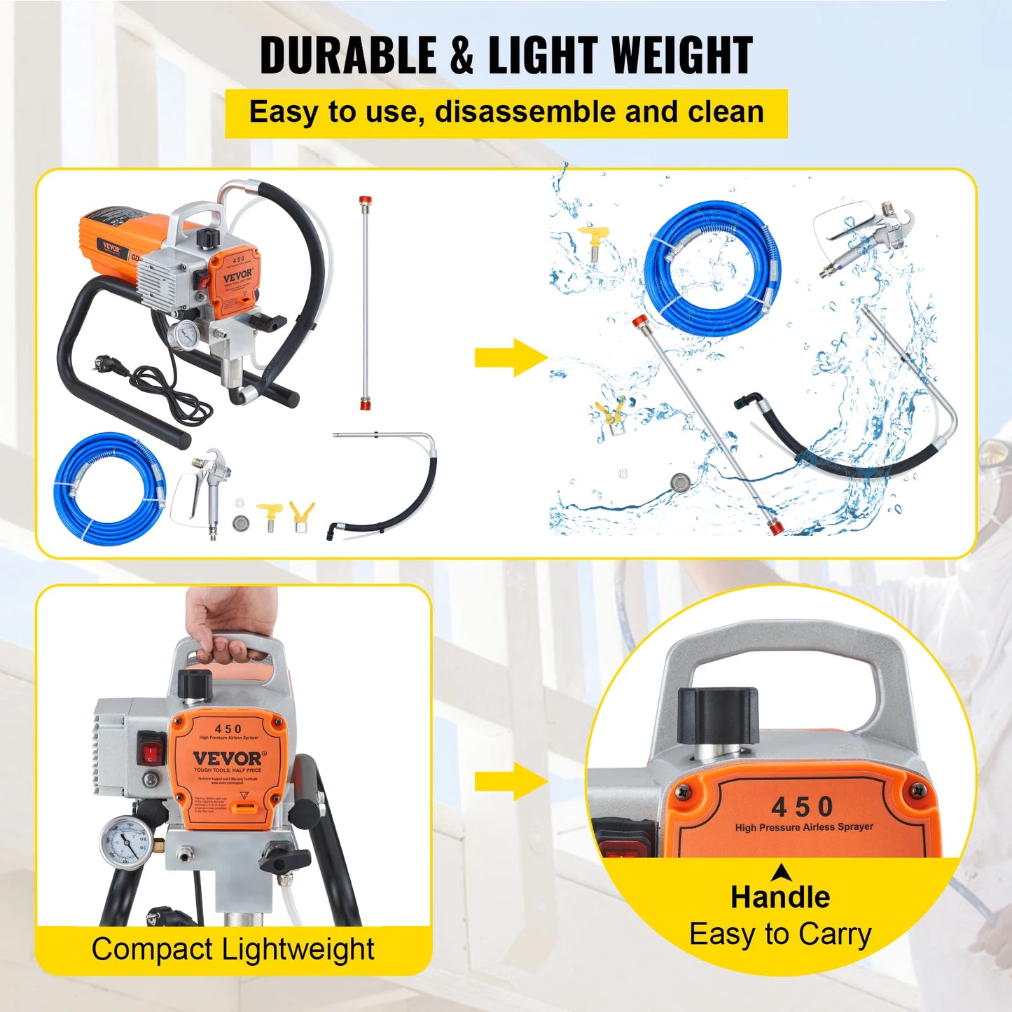 SucceBuy 1500/1800W Airless Wall Paint Sprayer Electric Sprayer Gun Kit Adjustable Spray Pressure Wall paint Spraying Machine