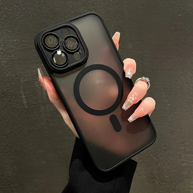 Luxury Matte Armor Case with MagSafe – Shockproof Magnetic Wireless Charging Cover for iPhone 11 12 13 14 15 16 17 Air Pro Max Plus