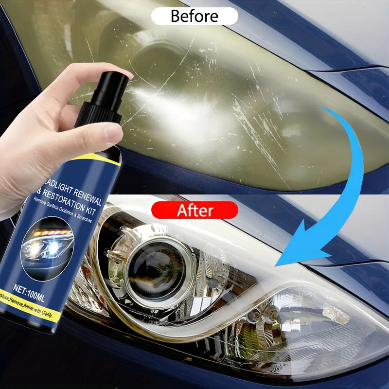 Spray de restauración de faros de cerámica de 100 ml, herramienta de reparación de faros de automóvil premium: elimina el amarillento y la oxidación, restaura la claridad, spray de protección de revestimiento de luz de larga duración