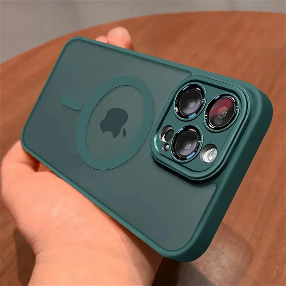 Funda protectora de lente para iPhone 11 12 13 Proa Mx mini 15 16 Plus iPhone 16 15 14 mate translúcido Magsafe cubierta de carga inalámbrica