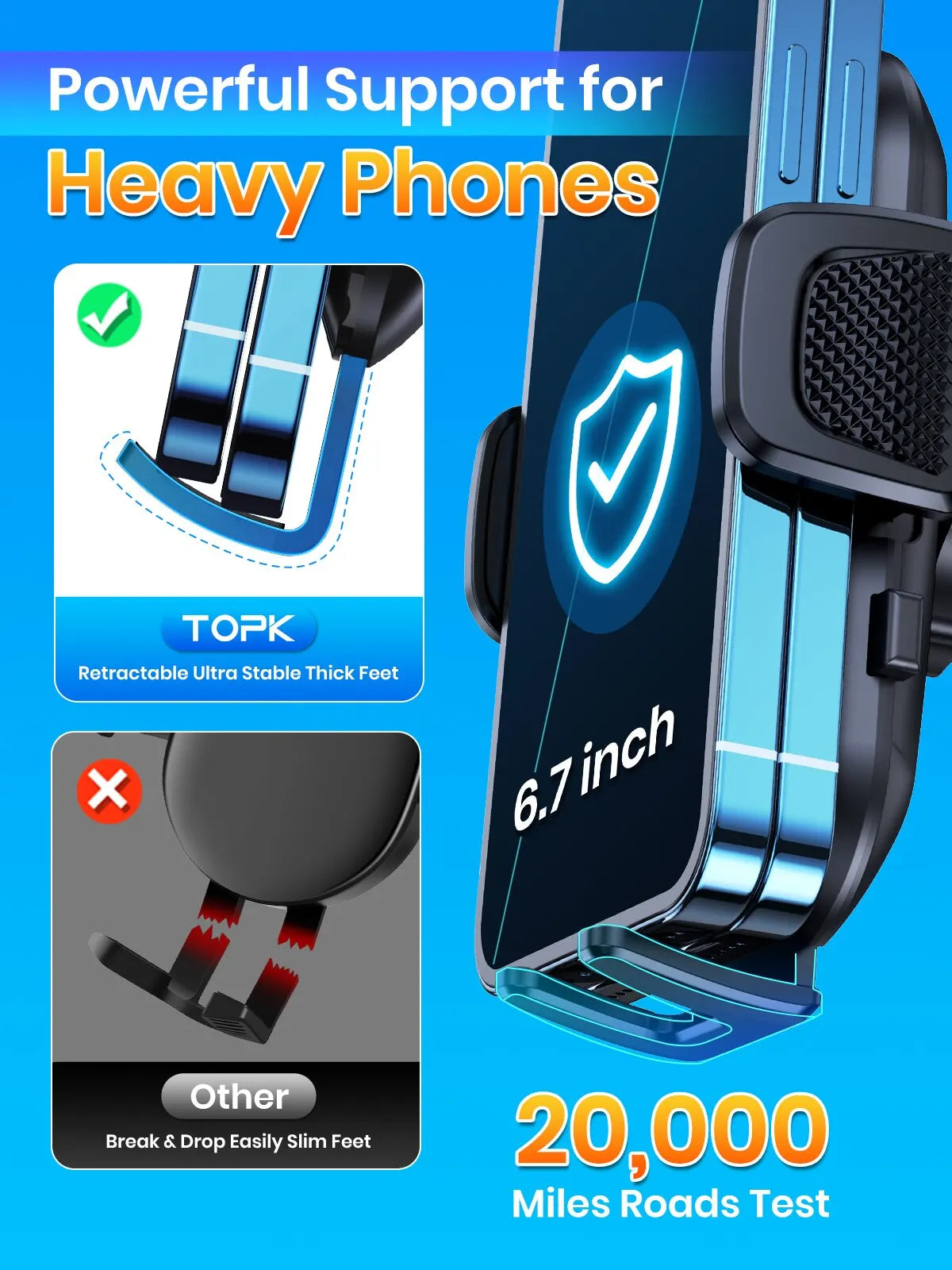 Soporte de teléfono para coche TOPK con sistema de gravedad – compatible con iPhone, Xiaomi y Samsung – Montaje versátil en salpicadero, parabrisas o rejilla de ventilación